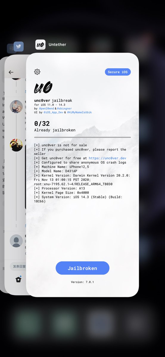 Ball_168's tweet photo. @ichitaso @iM4CH3T3 iphone11 Pro Max 14.3 has been successful,Untethe is equivalent to a U0 tool that does not drop signatures.😄 https://t.co/GSeqjiz8g8