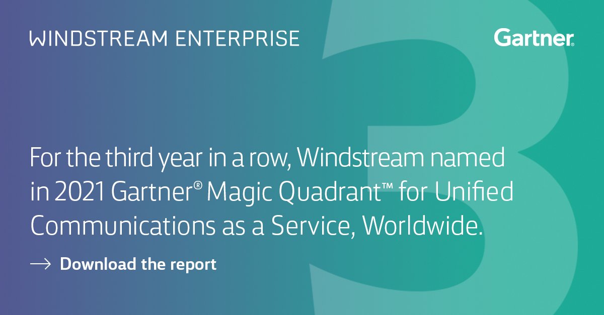 It’s a three for all—Windstream Enterprise was named in the 2021 <a href="/Gartner_inc/">Gartner</a> Magic Quadrant™ for Unified Communications as a Service, Worldwide report for a third consecutive year. #TeamWE okt.to/qN8f5M