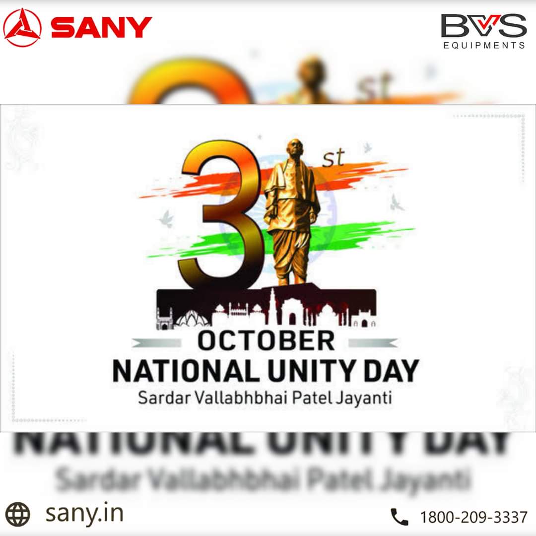 bvs_equipments's tweet photo. Sany &amp; Bvs Equipments wishes you on national unity day 

#SanyIndia #SanyExcavator #BVSEquipments #BVS #NorthGujarat #SouthGujarat #vocalforlocal #MakeInIndia #punemanufacturing #NationalUnityDay https://t.co/fPh5Vu2W5S