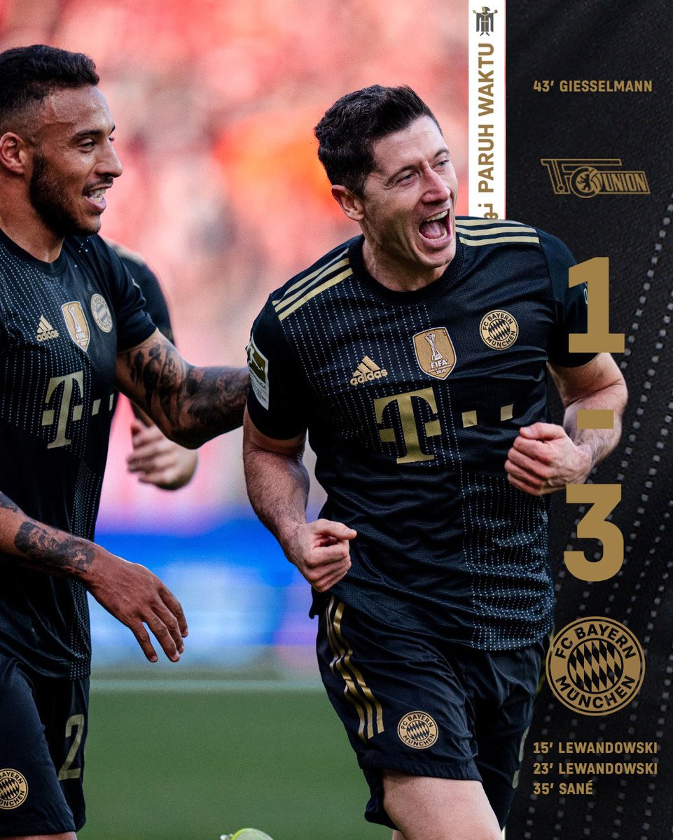 FCBayern's tweet photo. 𝗙Ü𝗛𝗥𝗨𝗡𝗚 𝗭𝗨𝗥 𝗛𝗔𝗟𝗕𝗭𝗘𝗜𝗧! 💪

♦️ #FCUFCB | 1-3 | 45' ♦️ https://t.co/80y9ZVTGKQ
