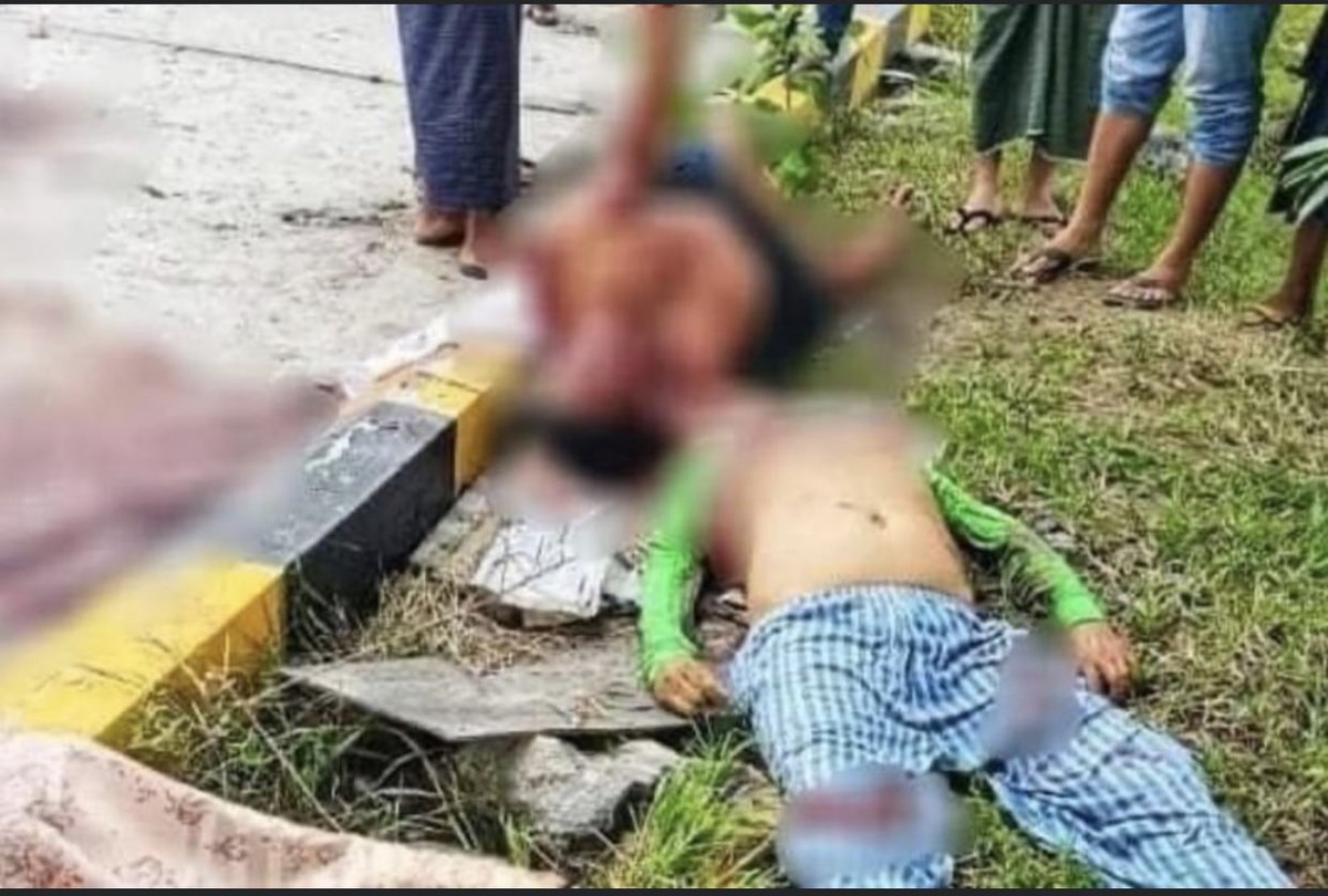 DVB_English's tweet photo. MANDALAY —The mutilated corpses of two of three men kidnapped by soldiers in Maha Aung Myay township on Wednesday were found dead outside of the township’s NLD office on Thursday morning. A third man was said to have also died after being tortured during interrogation. 1/2 https://t.co/6JaV4cWALT