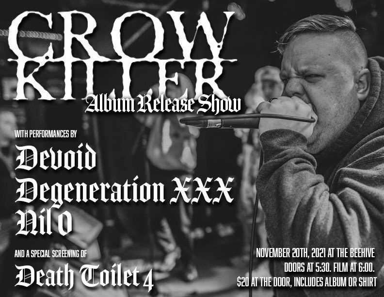 cats out of the bag. come celebrate the (belated) release of ‘Enslaved to One’ - $20 entry and that INCLUDES a shirt or an album.

opening this gig will be a screening of the movie ‘Death Toilet 4’. thanks for all the love and support you guys showed our record over the break.