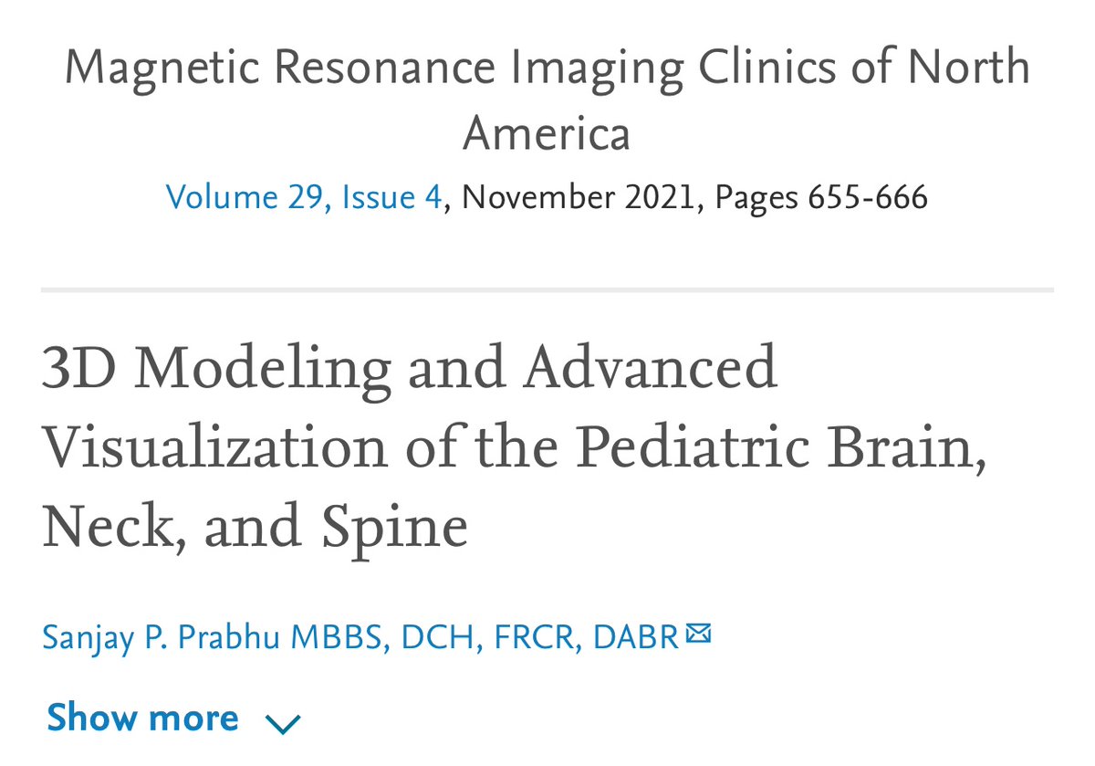 sanjayprabhu's tweet photo. Thanks to @mai_lan_ho & @sureshmukherji for opportunity to present summary of work over last decade @boschildrensrad & @SIMPeds_BCH on #3D Modeling, #3Dprinting & #AdvancedVisualization @ClinicsReviews issue on “Pediatric Neuroimaging: State of the Art”
https://t.co/AqBE3hdxam https://t.co/X5a01XDrDD