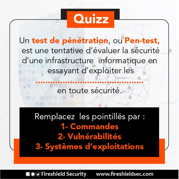 FireshieldSN's tweet photo. Trouvez le mot juste dans cette définition de #testdepenetration
#fireshieldsecurity #securiteinformatique #cybersecurite #cyberattaque https://t.co/Q51lj7p2Fx