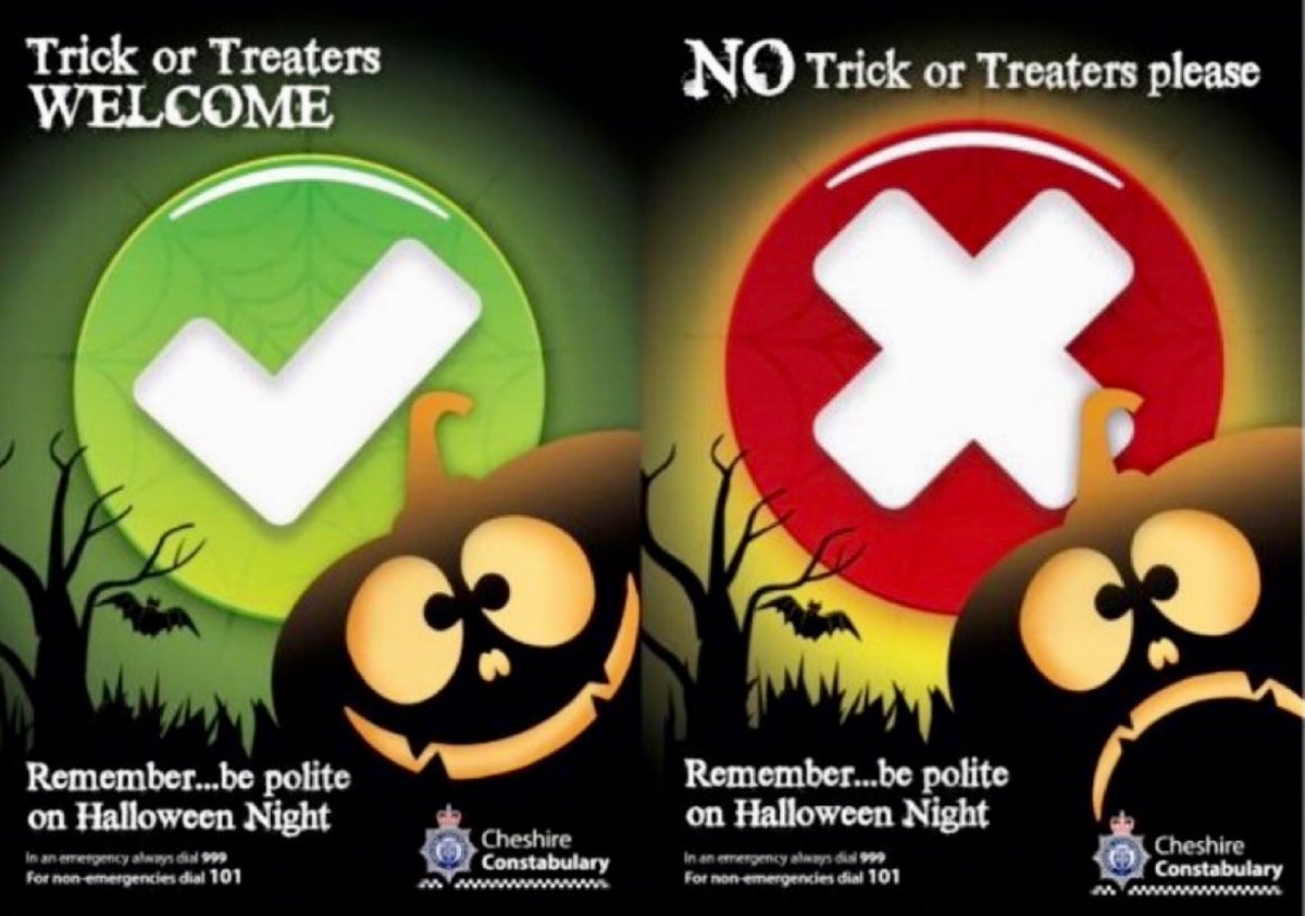 CongEastPol's tweet photo. Want a ‘Yes / No to trick or treat ‘ poster ? 
Download a copy at 
https://t.co/YD9GEhxfE2 https://t.co/GC39XZBuH0