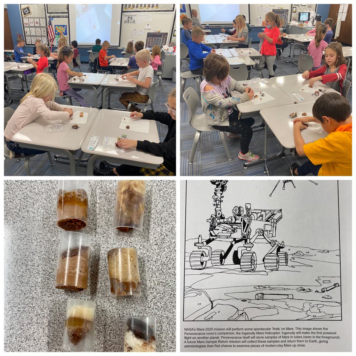 After learning about NASA’s rover Perseverance collecting core samples of Mars, we collected core samples of candy bars. NASA will be in good hands with these future astrobiologists. #1dccs <a href="/ndeschargers/">North Elementary</a> <a href="/NASA/">NASA</a>