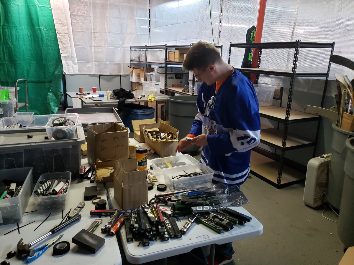 AbleWorkforce's tweet photo. Today we were teaching one of our employees to make bottle openers for @requip_d. Shawn used his own hockey stick to make 5 openers. @HockeyRox37 @specialhockey https://t.co/32i8bmOrMd