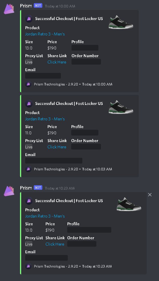 B - @PrismAIO P - @LiveProxies CG's - @Astrodiscord_ @juiced @HumbleFNF Slots for @Astro_ACO Had a couple profile errors and declines as well.