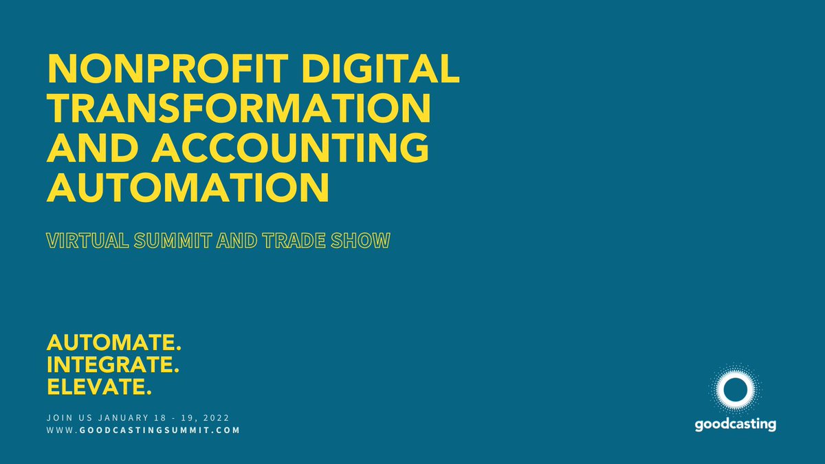 Want to learn how digital technology is transforming the nonprofit sector? 
2 day summit. 
20 speakers. 
1 trade show.
tons of tech demos.
and You.

Summit sessions ideal for: 
EDs/CEOs, 
Dir. of Programs, 
COOs, / Dir. of Finance

Early bird ends today.
goodcastingsummit.com