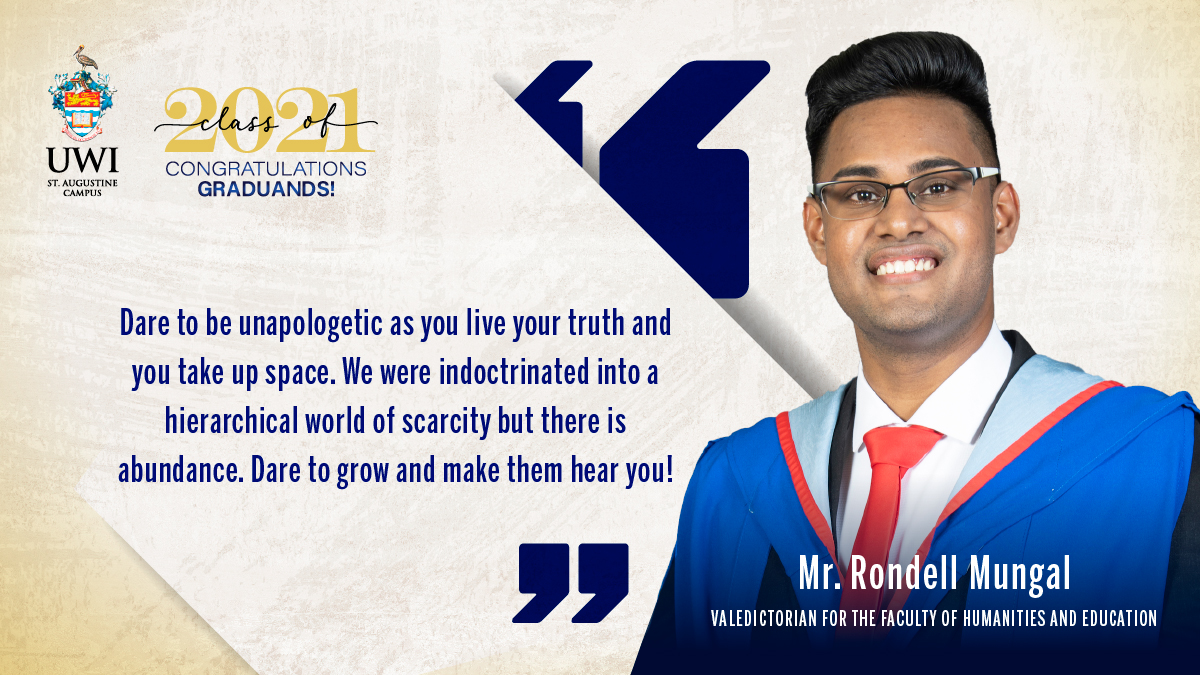 UWI_StAugustine's tweet photo. Rondell Mungal, Valedictorian of the Faculty of Humanities and Education https://t.co/DzzVlGBkqY