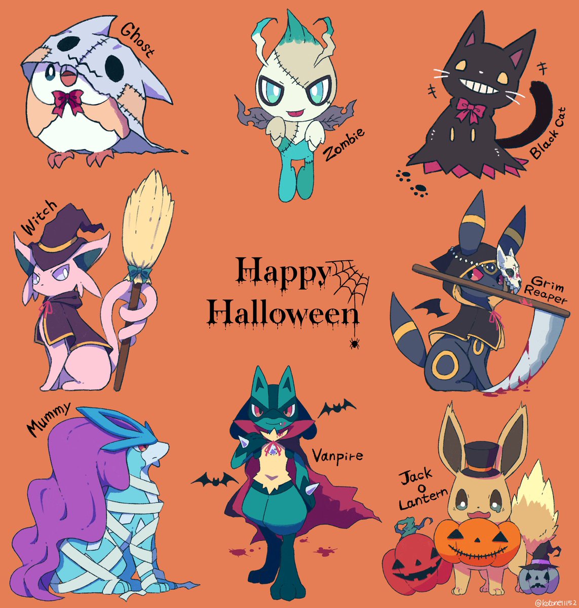 umbreon halloween pokemon (creature) happy halloween clothed pokemon hat no humans scythe  illustration images