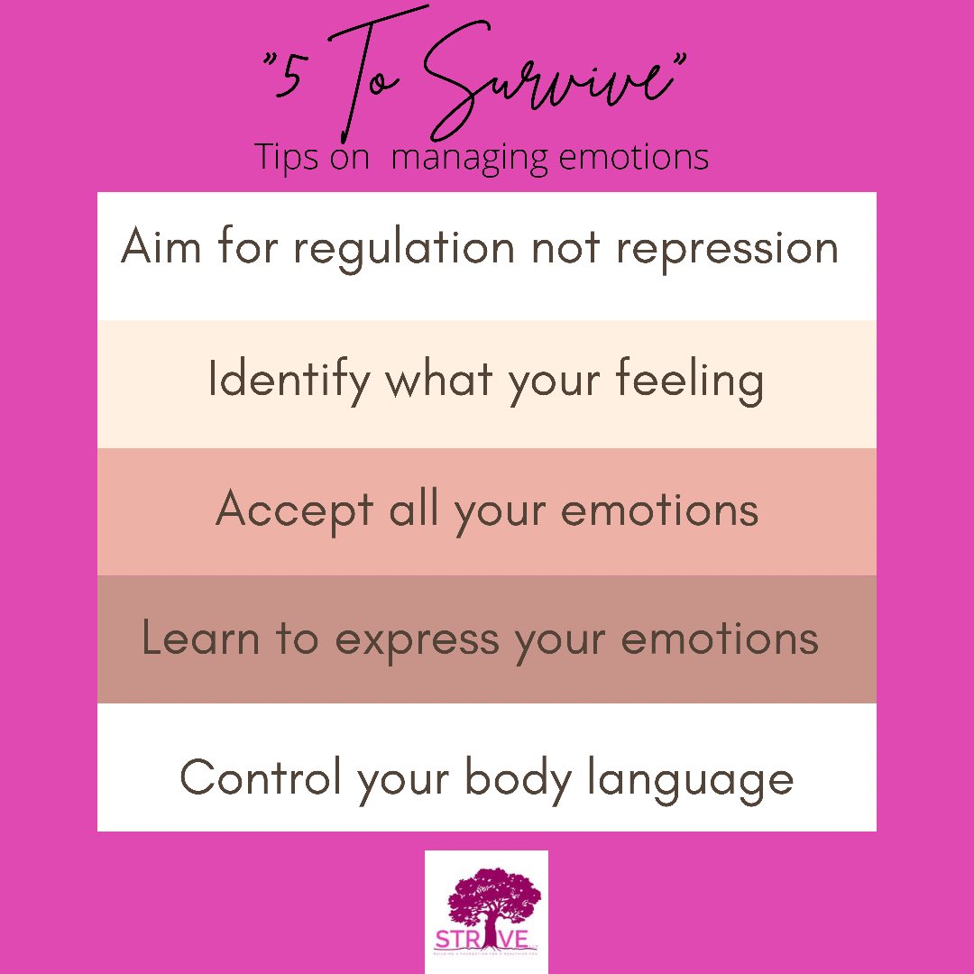 Here are 5 tips to managing emotions. Managing emotions means choosing when and how to express those emotions we feel. This is easier said then done however using these 5 tips may help. 

#emotionmanagement #dealingwithfeelings #tips #strivecounselingservices #mentalhealth