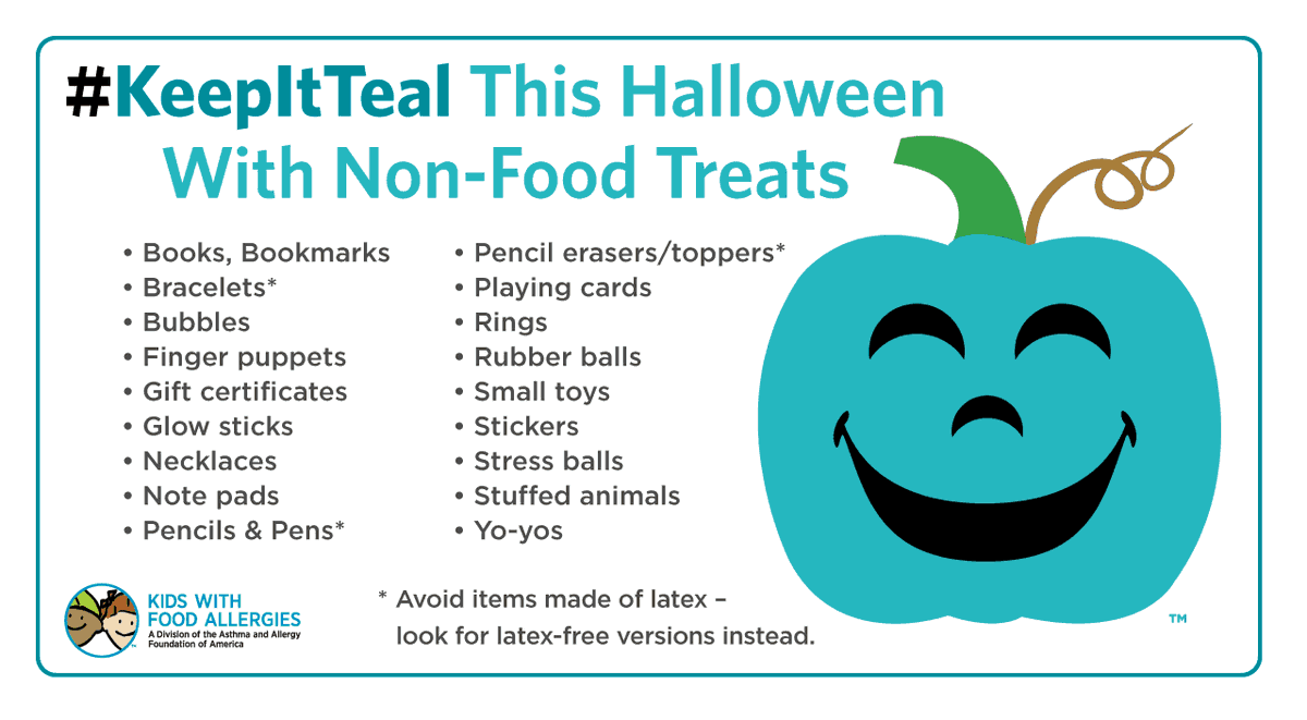 AnnetteLawless's tweet photo. If you want to #KeepItTeal with non-food treats, here are some creative options. I've found some fun, inexpensive ones we pass out at home: bubbles and tattoos. More info: https://t.co/W9J1ChbnC9 #KAKENews #Halloween2021 @parenting (2/2) https://t.co/nJI7kivCtB