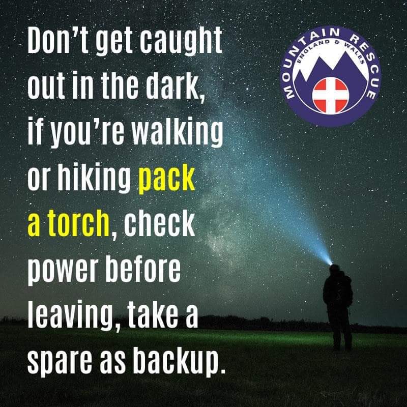 We’ve all noticed that the evenings are drawing in and, with the clocks going back an hour this weekend, nighttime is going to come that little bit sooner. If you are out on the hills, be prepared.
