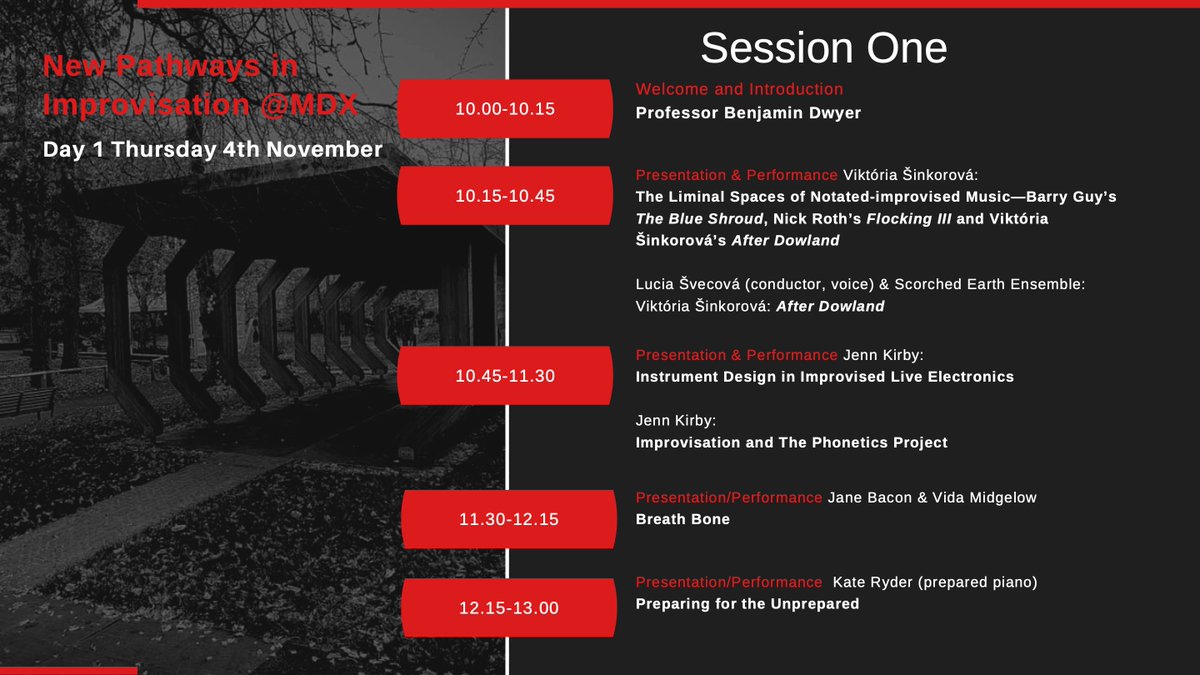 New Pathways in Improvisation @MDX (@pathways_in) on Twitter photo Tune in for Session One (4 Nov-10am) of New Pathways in Improvisation@MDX. Following Professor Benjamin Dwyer's Welcome, the Session features Viktoria Sinkorova, @drjennkirby, <a href="/VMidgelow/">Vida Midgelow</a>, Jane Bacon and <a href="/InfoMusikate/">Kate Ryder</a> Tune in for Session One (4 Nov-10am) of New Pathways in Improvisation@MDX. Following Professor Benjamin Dwyer's Welcome, the Session features Viktoria Sinkorova, @drjennkirby, <a href="/VMidgelow/">Vida Midgelow</a>, Jane Bacon and <a href="/InfoMusikate/">Kate Ryder</a>
