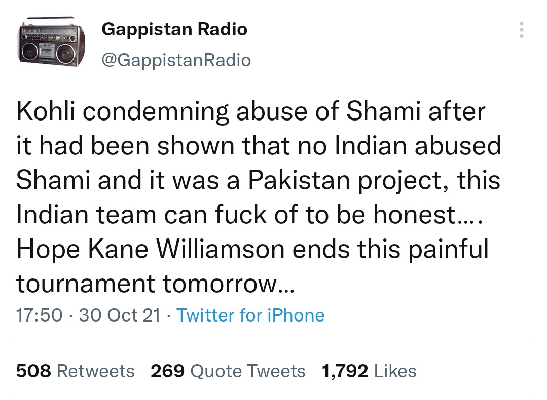 kaushikrj6's tweet photo. So now RW is wishing for India's loss tomorrow because Kohli stood with Shami. UAPA, anyone? https://t.co/jhWtqZt9Vl