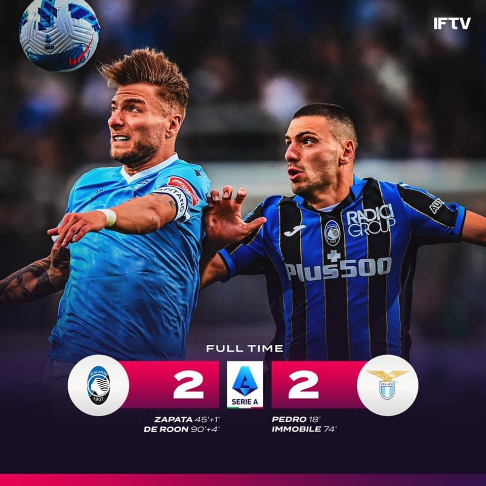 FT : <a href="/Atalanta_BC/">Atalanta B.C.</a> 2-2 <a href="/OfficialSSLazio/">S.S.Lazio</a> .
⚽️ <a href="/_Pedro17_/">Pedro Rodríguez</a> 
⚽️ <a href="/ciroimmobile/">Ciro Immobile</a> 

Belum rezekinya menang malam ini..

#AtalantaLazio 
#LazioIndonesia
#LazialeSamarinda