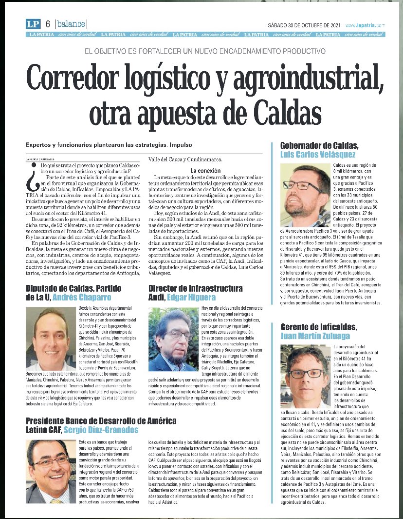El Corredor Logístico y Agroindustrial de Occidente junto al Tren del Café, Pacífico Tres, Aerocafé, la “Bioruta”, que une La Dorada con el Kilómetro 41; El Patio de Contenedores del Café, La Plataforma Logística de La Dorada y la PIDEX traerán desarrollo regional #CaldasAvanza✅