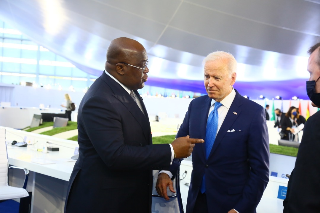 Presidence_RDC's tweet photo. #RDC_USA #G20RomaSummit 30.10.2021/ #Rome @POTUS @USEmbKinshasa
En marge de la 1ère réunion de travail du G20 à Rome, les présidents Tshisekedi et Biden ont eu une conversation en aparté d'environ 30 minutes.
Rien n'a filtré à la presse sur le contenu de cet échange convivial. https://t.co/wMENmr2Qgj