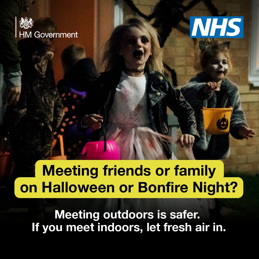 Meeting friends or family on Halloween 🎃or Bonfire Night? 🔥

Meeting outdoors is safer. If you meet indoors, let fresh air in!