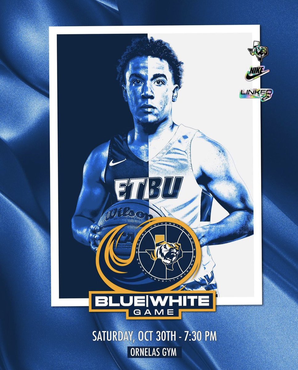 clovell33's tweet photo. East Texas Baptist University Men’s Basketball @ETBU_MBSK Blue/White game Tonight at 7:30 at Ornelas Arena. Come see the Tigers in Action! #linked #etbuhoops https://t.co/dR17GbfBhE
