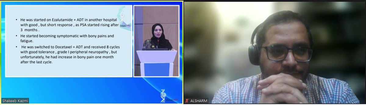 mhcc_sa's tweet photo. Dr. Abdullah Alsharm from Comprehensive Cancer Center at King Fahad Medical City moderate a prostate cancer case discussion presented by Dr. Roula Almufti, medical oncologist from King Abdulaziz Medical City - Jeddah. 
#MHCC 
#menahereditarycancerconference https://t.co/l0B72SwpVs