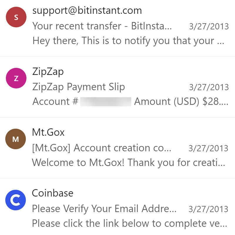 ChrisDoughertyX's tweet photo. Looking through some of my "rare" old emails. Similar feeling to these early-ish days of NFTs ;-)
#bitcoin #rare #nfts #coinbase #mtgox #zipzap #bitinstant #nftinvestor #nftcommunity #nftart #crypto #nftcollectors #nftnews #opensea #metaverse #cryptopunks #boredapeyachtclub https://t.co/8Fodpdfs7T