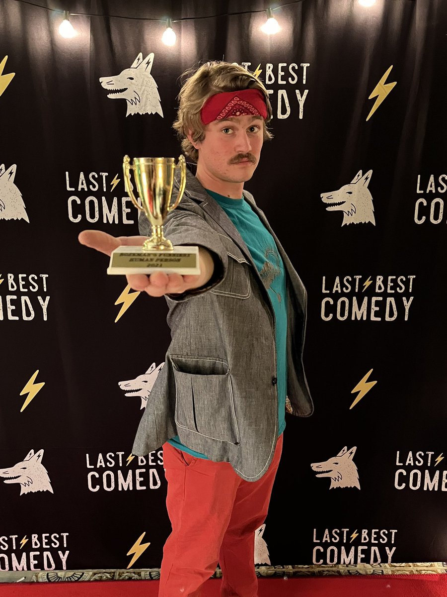 lastbestcomedy's tweet photo. This is the face of Bozeman’s Funniest Human Person 🏆 2021

(#Billings 😬)

He’s no joke…

…well, he’s all jokes. But we love him anyway. Congrats Willie Goodridge!! 

#BFHP #MT #COMEDY https://t.co/NHptZTcQUN