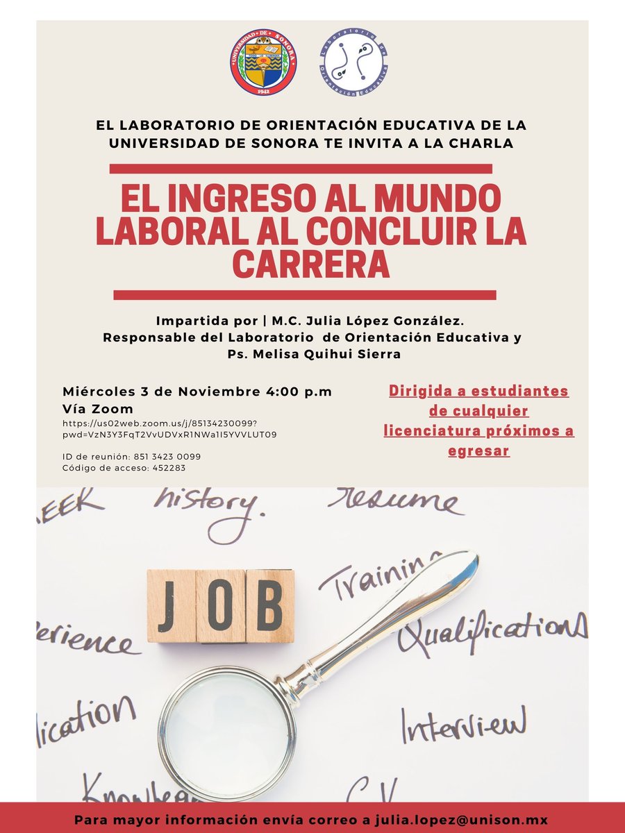 SoyUnison's tweet photo. Estudiantes, si están por egresar, esta charla les puede interesar: https://t.co/PNcQFLvYGr