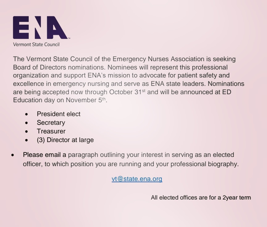 VermontENA's tweet photo. Final days to submit your nomination to be on the VTENA board of directors! We are looking for new people! https://t.co/sdwAOZPHiX