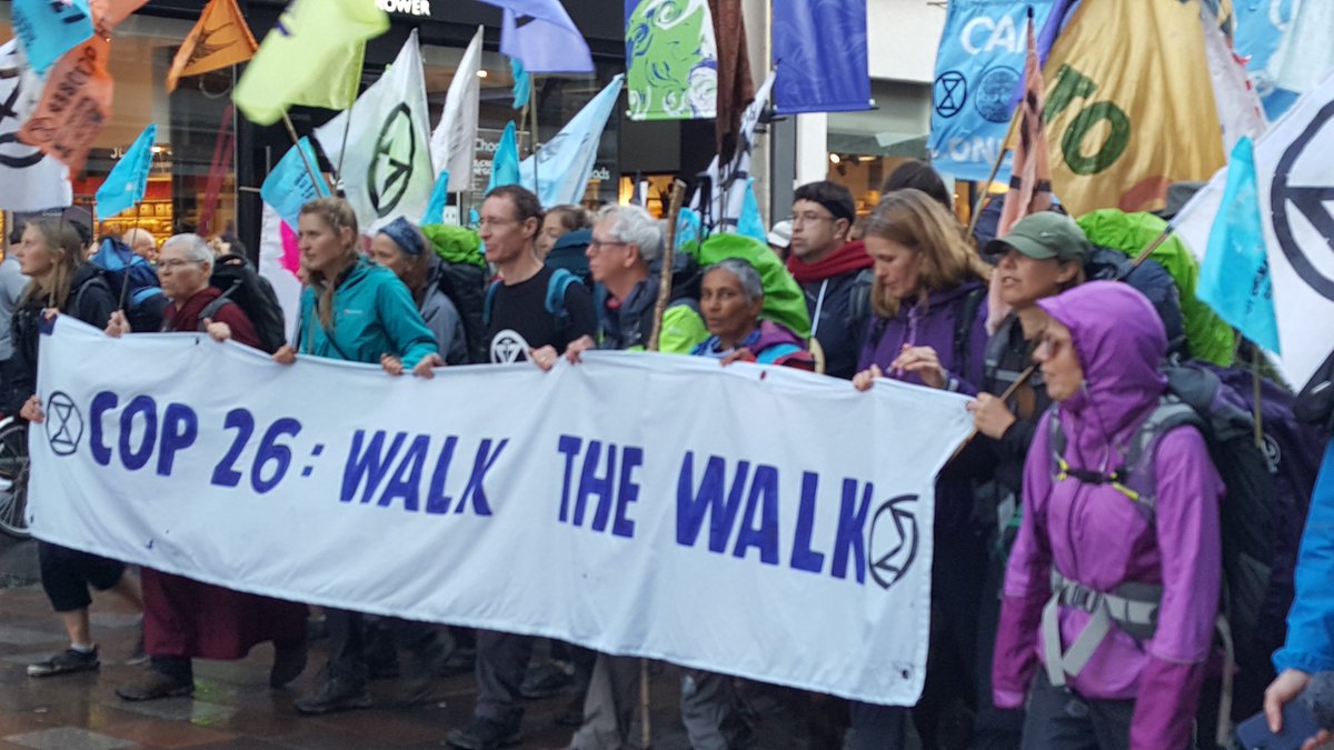 ruthvalerio's tweet photo. A moving day seeing all the #COP26 pilgrimages arriving &amp; walking together into Glasgow. Thousands of miles have been walked, some have been walking for months to get here.
Well done everyone for the passion, commitment, sore feet and aching backs!
@YCCNetwork  
@CClimateAction https://t.co/JK2QGVAIBQ