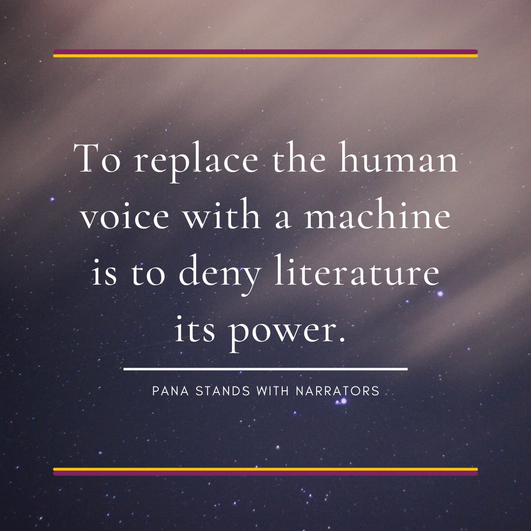 PANA - The Professional Audiobook Narrators Assoc. (@pronarrators) on Twitter photo The article from <a href="/PublishersWkly/">Publishers Weekly</a> about AI #audiobooks is grossly biased. No attempt to be balanced or show POV of those actually working in the industry. Not the journalistic standards PW is known for. Do a follow up article w/ us. Give this topic the nuance your readers deserve. The article from <a href="/PublishersWkly/">Publishers Weekly</a> about AI #audiobooks is grossly biased. No attempt to be balanced or show POV of those actually working in the industry. Not the journalistic standards PW is known for. Do a follow up article w/ us. Give this topic the nuance your readers deserve.