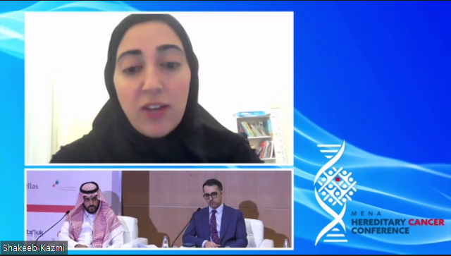 mhcc_sa's tweet photo. Dr. Aydah AlAwadhi and her valuable input on germline genetic testing and genetic counseling available for young patients affected with possible hereditary cancer syndromes in UAE and the region! 
#MHCC 
#menahereditarycancerconference https://t.co/WCT4f6pie8