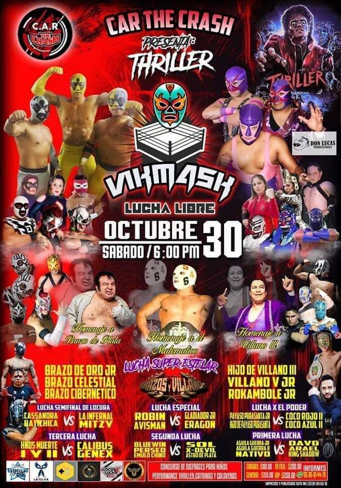 LaTijeraLucha's tweet photo. Los clásicos se deben revivir‼
Hoy 3️⃣0️⃣ de octubre en el #CARTheCrash homenaje a 3 leyendas #ElMatematico, #BrazoDePlata y #VillanoIII:
🔥 Alvarado contra Imperial #BrazoCiberneticoJr, #BrazoCelestial y @BrazoOroJr 🆚️ #VillanoVJr, #RokamboleJr e #HijoDelVillanoIII
💣 y más... https://t.co/1S01kHFX0M