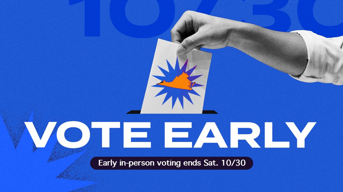 Today is your last day to Vote Early Virginia. Remember what is at stake in this election—from voting rights, to reproductive health care access, to public education—and make sure to get out the vote for me, <a href="/TerryMcAuliffe/">Terry McAuliffe</a>, <a href="/HalaAyala/">Hala Ayala 🪷</a>, and <a href="/MarkHerringVA/">Mark Herring</a> 🗳