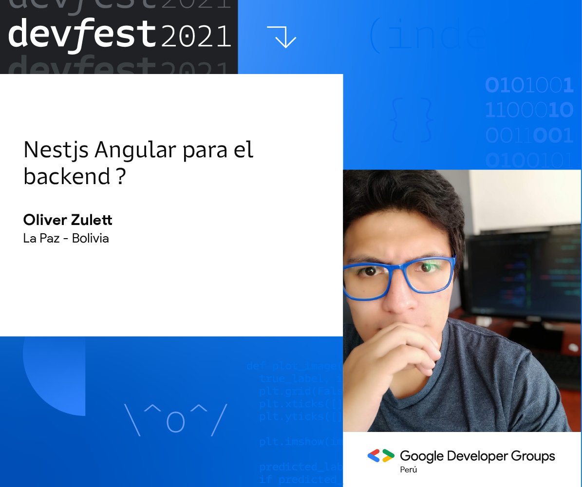 gdgcix's tweet photo. 📢Iniciamos la charla "Nestjs Angular para el backend ?"  con Oliver Zulett.

📌Puedes verlo aquí: https://t.co/ruk8HuAUy7

#DevFest #devfestperú2021 #GDG #gdgchiclayo https://t.co/HBr0Is31DL