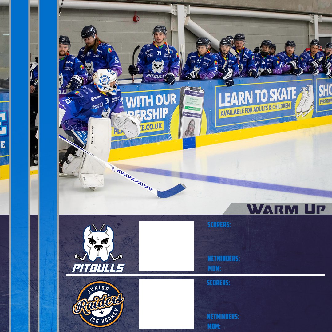It's been 3492 days since they last played in Bristol. But, John Dibble has finally led the Bristol Honda Pitbulls on to the ice at Planet Ice Bristol for warm-up against the @RJRIceHockey. #OneNIHL