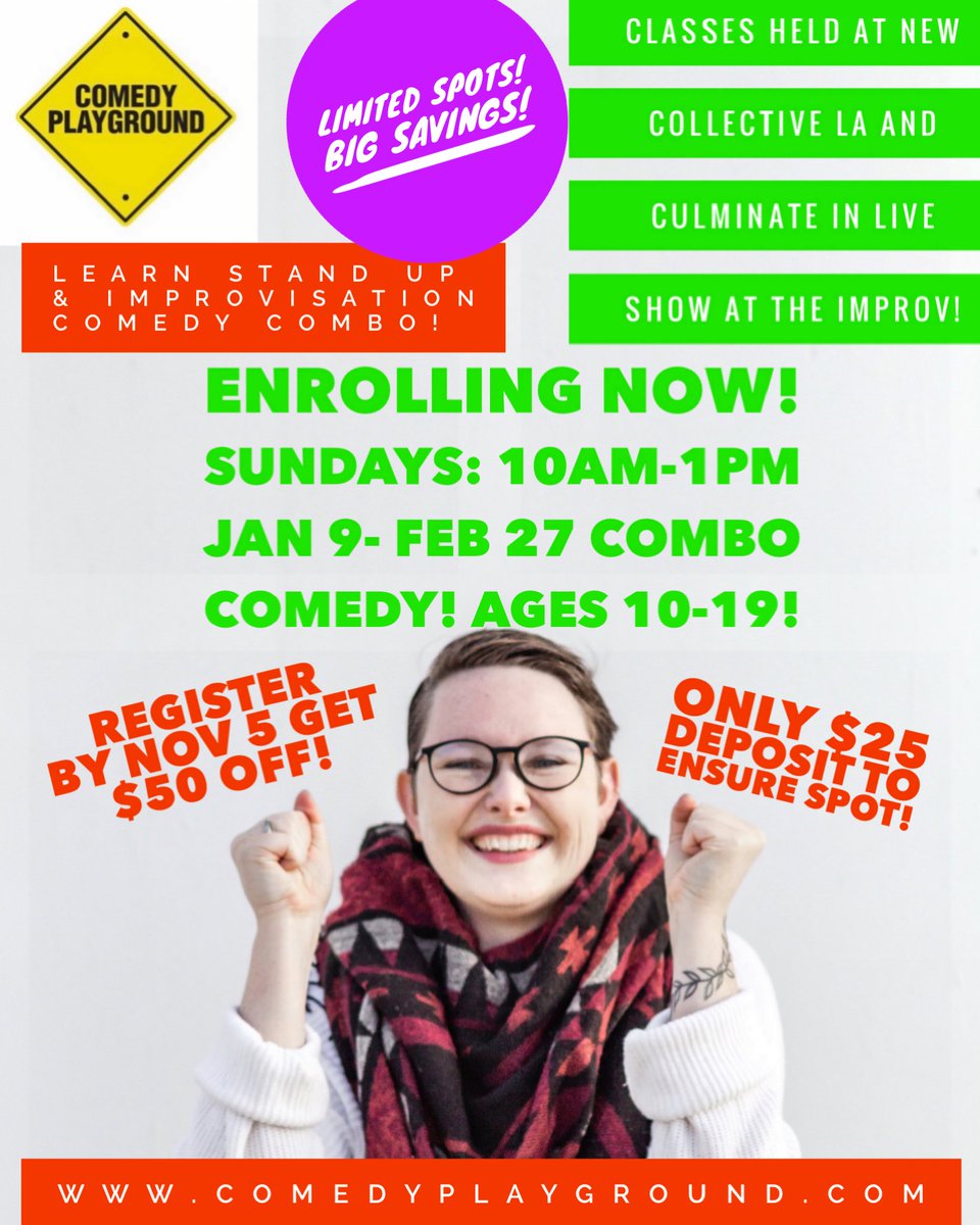 TeenComics's tweet photo. @TeenComics enrolling now!
Big savings register by Friday Nov 5!
#comedyplayground #teens #preteens #standup #improvisation #laugh #comedycombo https://t.co/BYtTWwmFMm
