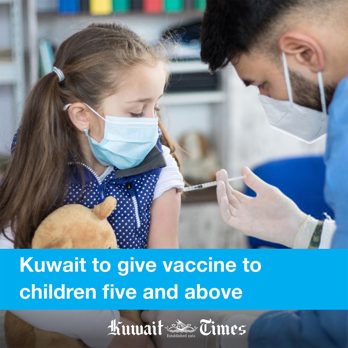 kuwaittimesnews's tweet photo. Kuwait has opened registration for children aged five and above to receive their COVID-19 vaccines, the health ministry announced on Saturday. The United States had on Friday authorized the Pfizer vaccine for children aged 5-11.
#vaccine #Children #KuwaitVaccination
#KuwaitTimes https://t.co/13isfdkdUc