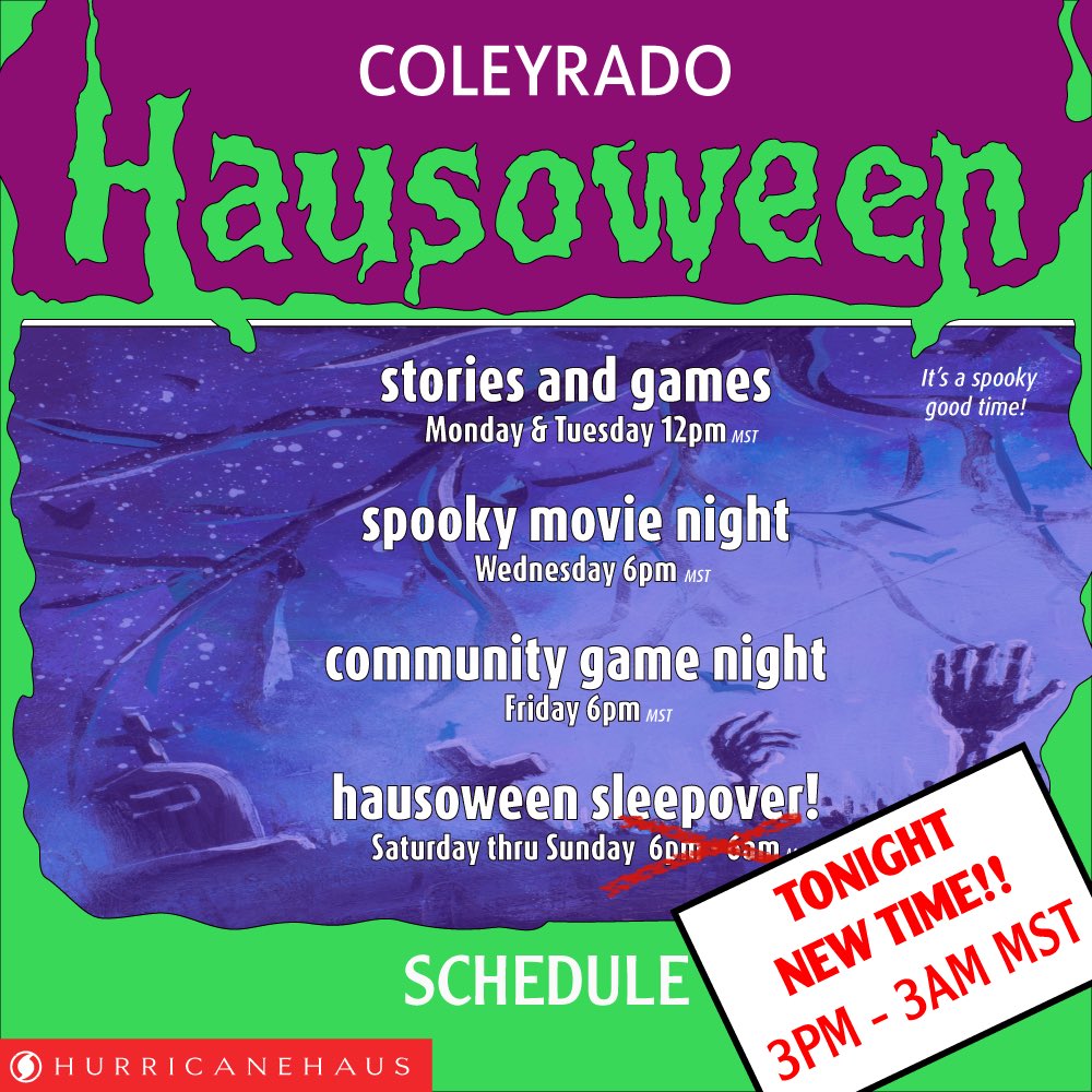 coleyrado's tweet photo. New Times for the Hausoween Sleepover! 3pm-3am mst π» TONIGHT! See you there π€
@THETAtv @Watch_Theta #ThetaToT #nftgiveaway #halloweenparty https://t.co/4LxfmPwhK1