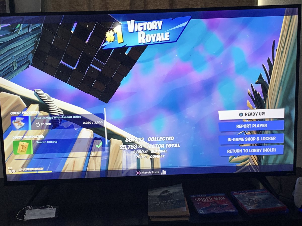 MarkOblivious's tweet photo. Haven’t used this Twitter handle in a while but I guess I’ll make it specific to my video game stuff? Landed a ps5 about a month ago. Just reached level 100 in Fortnite with my 26th Solo victory. I was winning a lot more earlier on, lol. https://t.co/gHqgodoLin