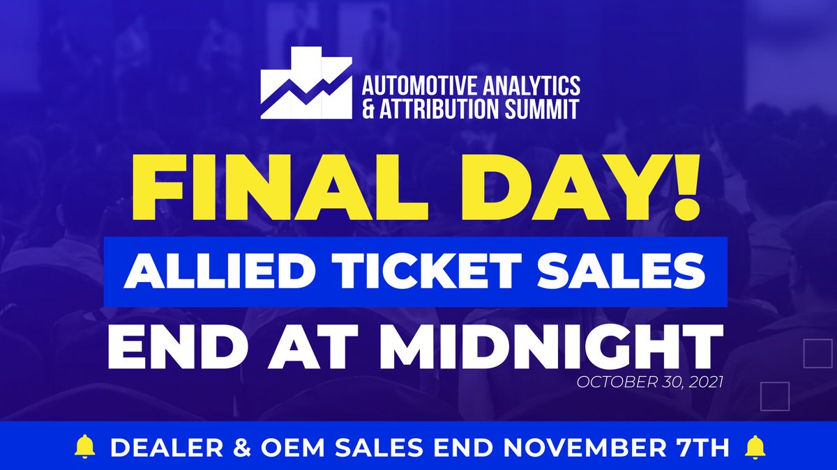 DON'T DELAY! There are just a few hours left to buy tickets to #AAAS2021 if you are a vendor / allied industry professional!

automotiveattributionsummit.com/tickets/?utm_s…

#automotivemarketing #automotive