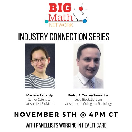 BIGMathNetwork's tweet photo. The next Industry Connection Series event is coming up soon on November 5th, 2021 @ 4pm CT!

Register for the event here -

https://t.co/aE2HKKPjtQ https://t.co/PsiQeoNSZB