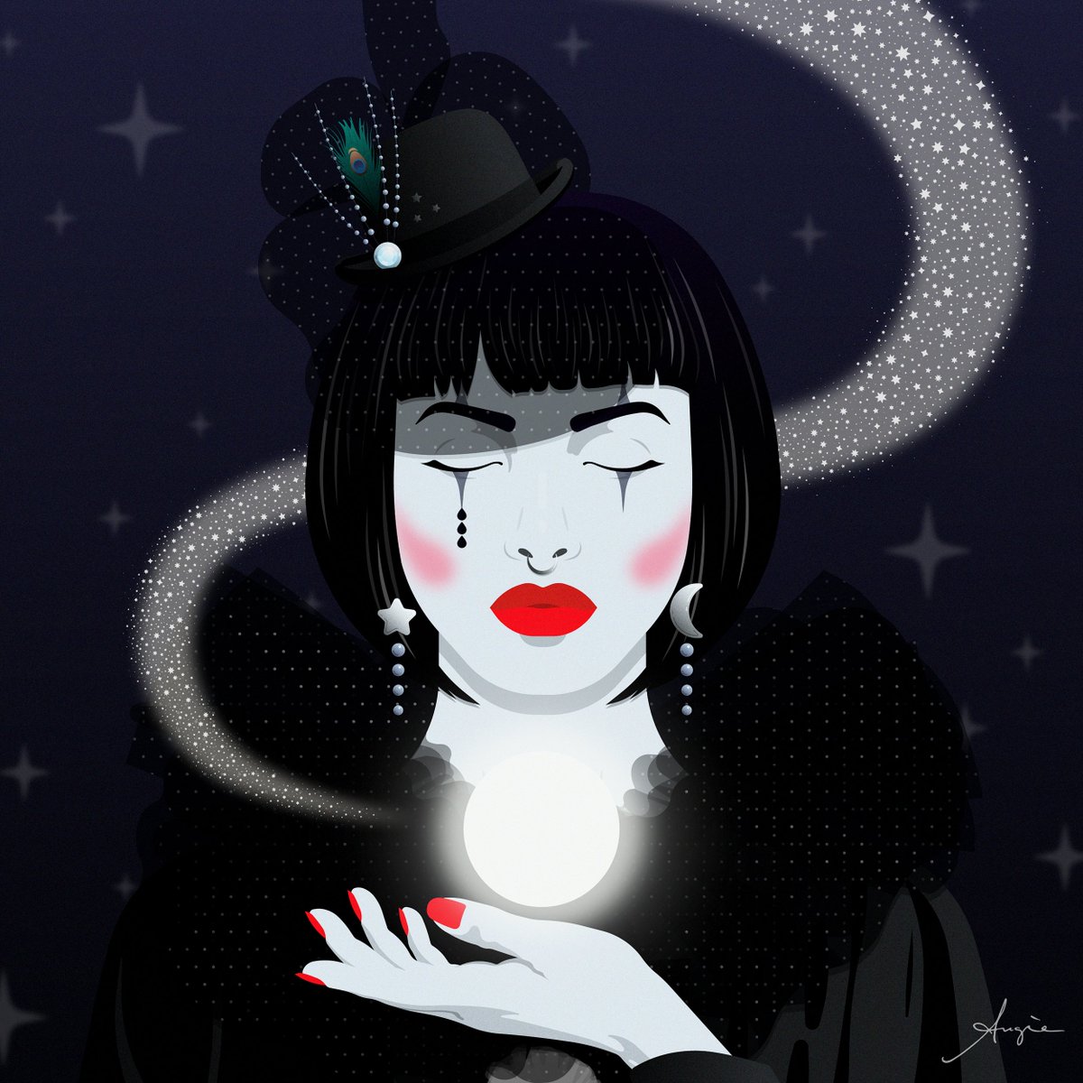 PtiteAngele's tweet photo. "Pierrot Lunaire" now available from @opensea for 0.1 ETH a piece (14/15 editions), on Polygon 🥳 less gas !

https://t.co/CRZ4qIgnyP

"We all have our darkness and melancholy that can take over us at times. ..."

Good luck ! 🖤✨ https://t.co/WhD5Dg59jA