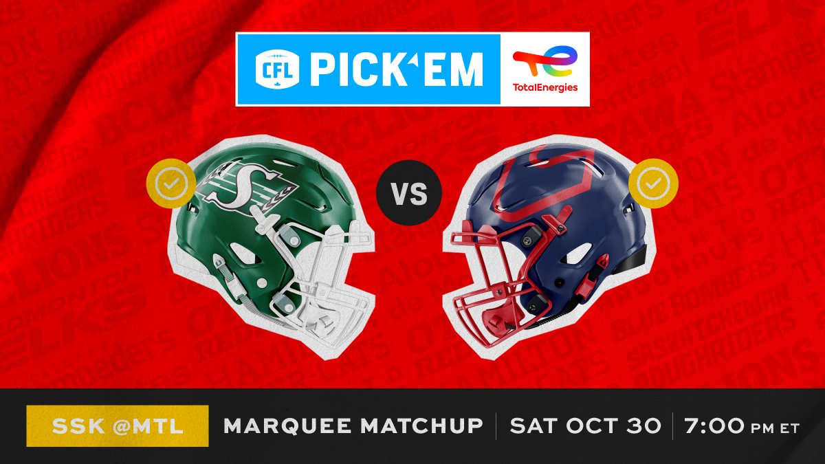 CFL's tweet photo. Our #TotalEnergiesCanada 𝙈𝙖𝙧𝙦𝙪𝙚𝙚 𝙈𝙖𝙩𝙘𝙝𝙪𝙥:

High-octane offence 🆚 stingy defence on display from Montreal:

#TotalPickEm | https://t.co/fXSWbR7xkT https://t.co/tsNEzf5Qpg