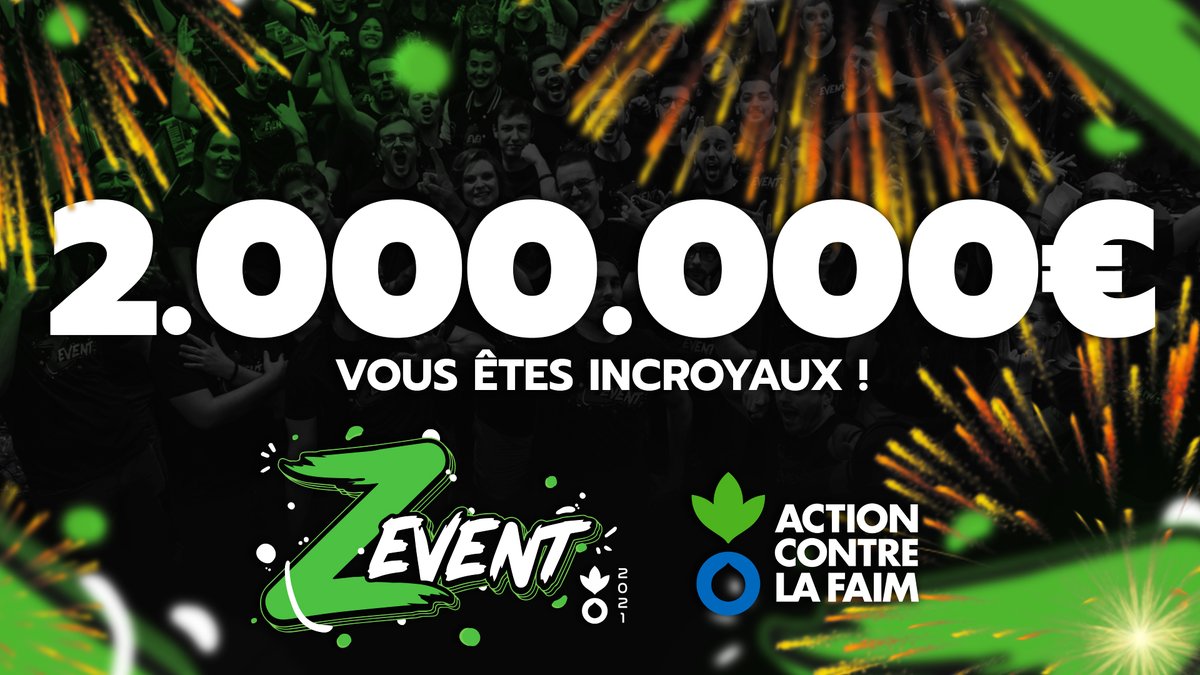 ZEVENTFR's tweet image. DEUX MILLIONS D&apos;EURO ! C&apos;est le double de l&apos;année dernière à la même heure ! C&apos;est incroyable ! MERCI A TOUS ! 💚💚💚

#ZEVENT2021