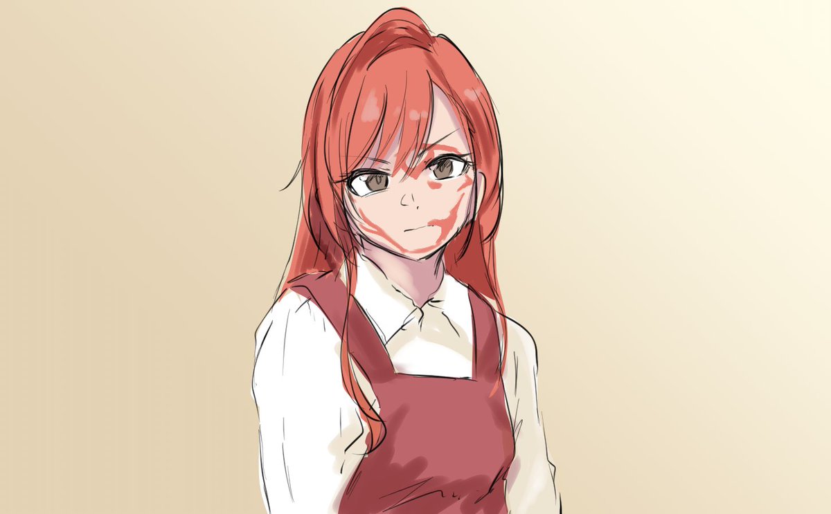 arisugawa natsuha 1girl solo blood on face long hair red hair shirt simple background  illustration images