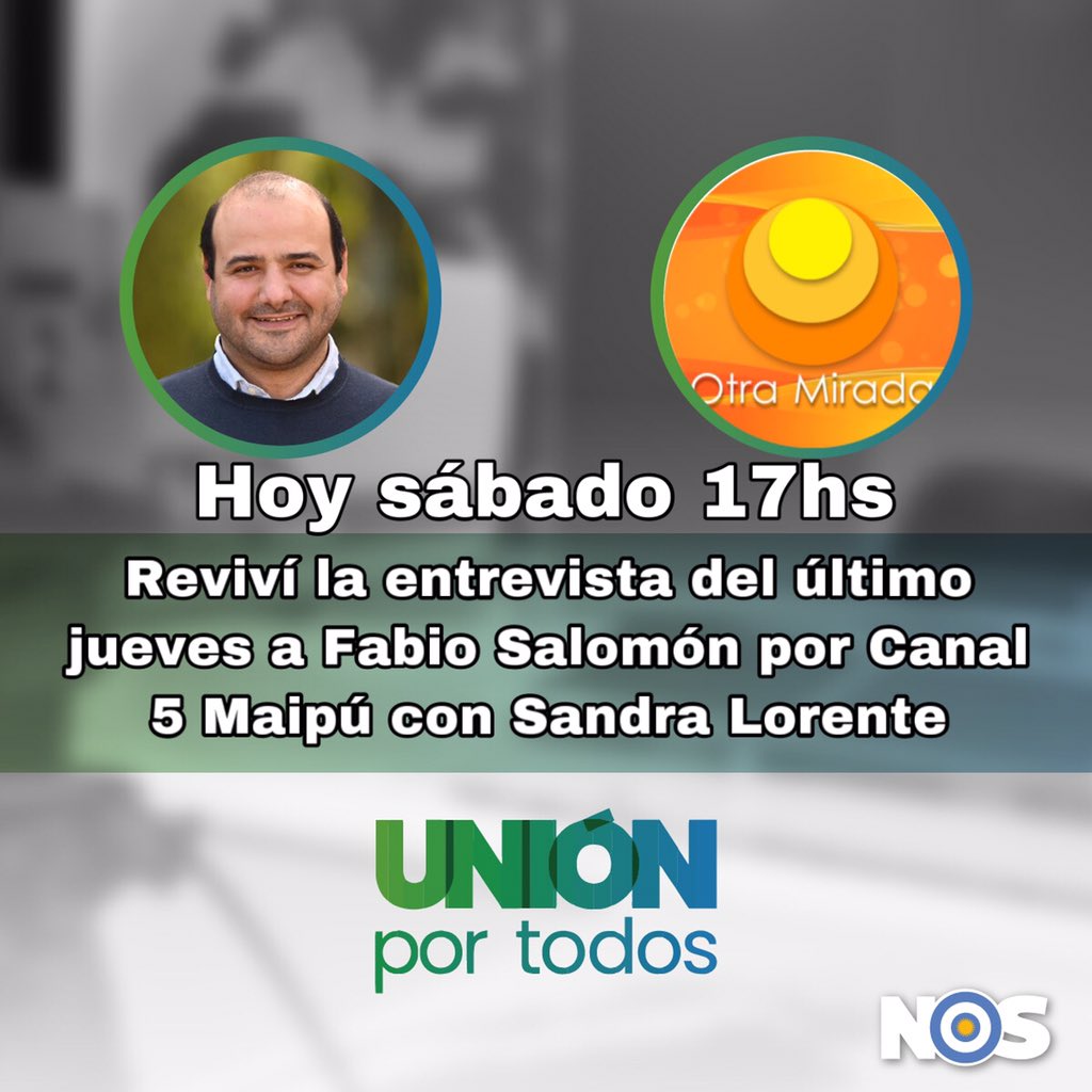 MaipuLLA's tweet photo. Hoy 17hs. Reviví la entrevista del último jueves a Fabio Salomón por Canal 5 Maipú con Sandra Lorente. #MaipuBsAs #rescatemosargentina #lista112 https://t.co/z7kUN8lYmz