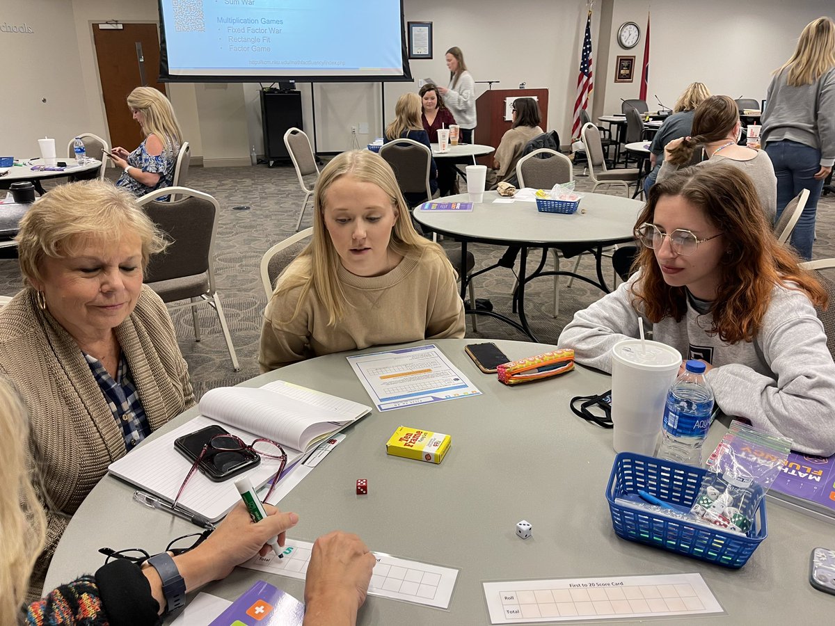 StidhamPam's tweet photo. Teachers from Kingsport City Schools with Jennifer Bay-Williams learning how to help students to be fluent with math facts. What a way to spend a Saturday!#morethanmemorization #Gamesarefun #KCS https://t.co/e3r01TugaU
