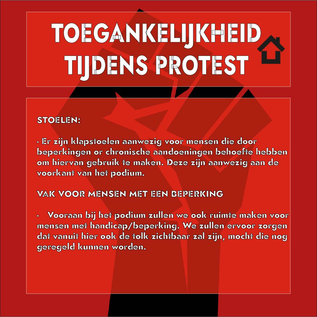 woonprotest024's tweet photo. De Nijmeegse Wooncoalitie heeft er vanaf het begin naar gestreefd om het protest zo toegankelijk mogelijk te maken. Wij willen dat iedereen mee kan protesteren, ook mensen met een langdurige ziekte of beperking.  

Lees hier meer👇 https://t.co/5fx8EJybuo
